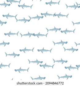 Hammerhead shark seamless pattern in scandinavian style. Marine animals background. Vector illustration for children funny textile prints, fabric, banners, backdrops and wallpapers.