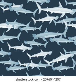 Hammerhead shark seamless pattern in scandinavian style. Marine animals background. Vector illustration for children funny textile prints, fabric, banners, backdrops and wallpapers.