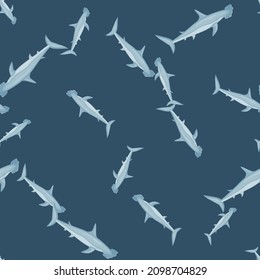 Hammerhead shark seamless pattern in scandinavian style. Marine animals background. Vector illustration for children funny textile prints, fabric, banners, backdrops and wallpapers.