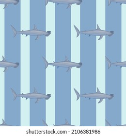 Hammerhead shark seamless pattern in scandinavian style. Marine animals background. Vector illustration for children funny textile prints, fabric, banners, backdrops and wallpapers.