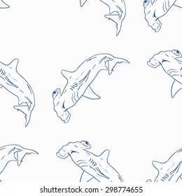 Hammerhead Shark  Seamless Vector Pattern