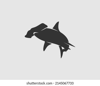 Hammerhead Shark Silhouette on White Background. Isolated Vector Animal Template for Logo Company, Icon, Symbol etc 