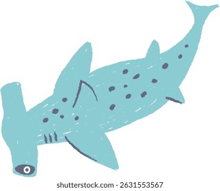 A hammerhead shark with a textured body and simple lines. The shark features a distinctive head and dotted pattern. Cartoon vector illustration.