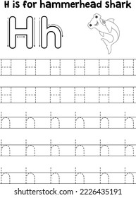 Hammerhead Shark Tracing Letter ABC Coloring H
