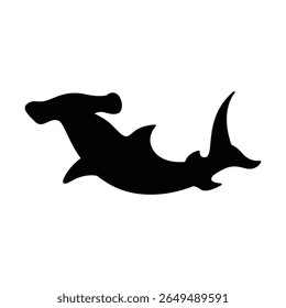 Hammerhead Shark Vector Silhouette, Ocean Animal Clipart for Kids and Logos.