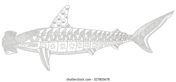 Hammerhead shark zentangle stylized, vector, illustration, pattern, freehand pencil, hand drawn.