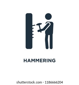 Hammering icon. Black filled vector illustration. Hammering symbol on white background. Can be used in web and mobile.