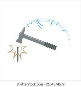 Hammering A Nail, Hitting Nail With Hammer Hand Tool Vector Art Illustration