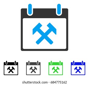 Hammers Calendar Day flat vector pictograph. Colored hammers calendar day gray, black, blue, green icon versions. Flat icon style for application design.