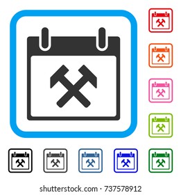 Hammers Calendar Day icon. Flat gray pictogram symbol in a light blue rounded rectangle. Black, gray, green, blue, red, orange color versions of Hammers Calendar Day vector.