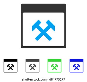 Hammers Calendar Page flat vector pictograph. Colored hammers calendar page gray, black, blue, green pictogram variants. Flat icon style for application design.