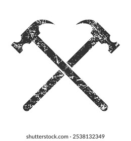 Hammers crossed sign. Grunge texture. Industrial and construction symbol logo. Vector illustration image.