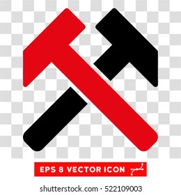 Hammers EPS vector icon. Illustration style is flat iconic bicolor intensive red and black symbol on white background.