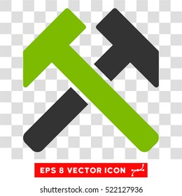 Hammers EPS vector pictogram. Illustration style is flat iconic bicolor eco green and gray symbol on white background.