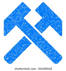 Hammers grainy textured icon for overlay watermark stamps. Flat symbol with unclean texture. Dotted vector blue ink rubber seal stamp with grunge design on a white background.