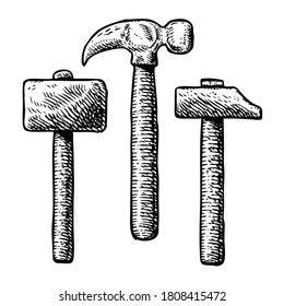 Martillos. Ilustraciones de martillo dibujado a mano.