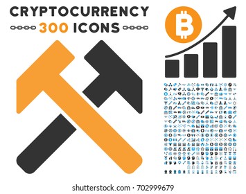 Hammers icon with 300 blockchain, bitcoin, ethereum, smart contract pictures. Vector clip art style is flat iconic symbols.