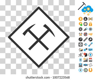 Hammers icon with bonus bitcoin mining and blockchain symbols. Vector illustration style is flat iconic symbols. Designed for crypto currency apps.
