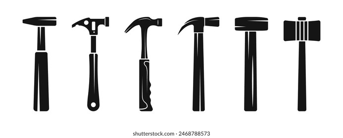 Hammers icon set. Hammer vector tool. Workshop instrument collection.