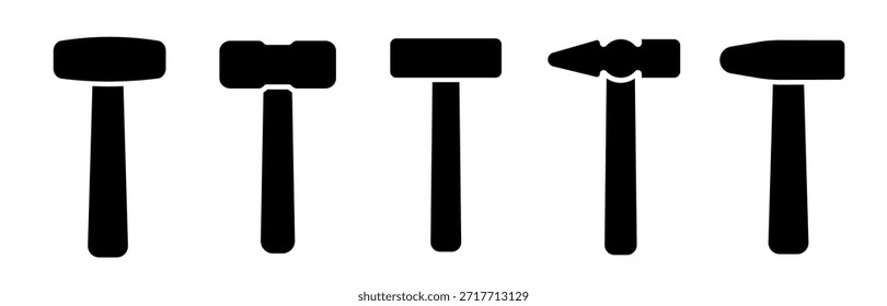 Conjunto de iconos de martillos. Herramienta de Vector de martillo. Martillos surtidos. Colección de instrumentos de taller.