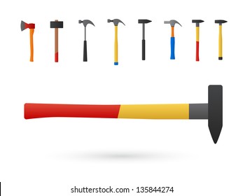 Hammers isolated on white background. Vector illustration.