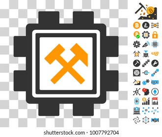 Hammers Mining Pool pictograph with bonus bitcoin mining and blockchain clip art. Vector illustration style is flat iconic symbols. Designed for crypto-currency websites.