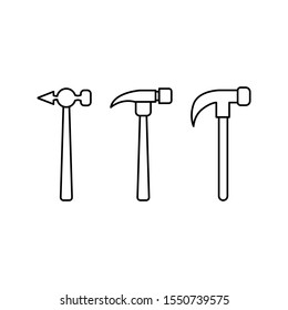 hammers in outline style. Vector icons for design and web.