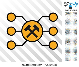 Hammers Pool Links pictograph with 700 bonus bitcoin mining and blockchain design elements. Vector illustration style is flat iconic symbols design for bitcoin websites.