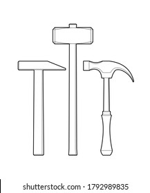 hammers set. hand locksmith tools. sledgehammer and hammer