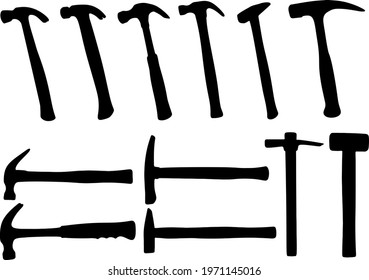 Hammers in a set. Nailer hammers included. Vector image.