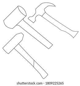 Hammers set vector line icons. İllustration for repair theme, doodle style