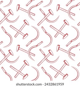 Hammers and sickles, seamless pattern. Vector illustration with working tools.