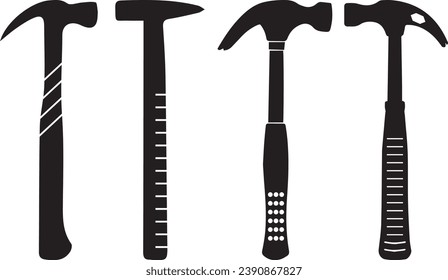 Hammers silhouette icons cliparts construction varrious type tools.