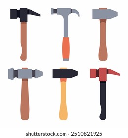 Hammers vector cartoon set isolated on a white background.