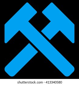 Hammers vector icon. Style is flat icon symbol, blue color, black background.