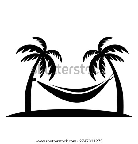 Hammock between palm trees black silhouette.  Hammock palm tree icon. Vector