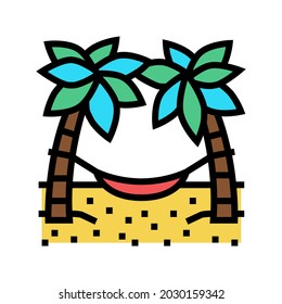 hammock between palm trees color icon vector. hammock between palm trees sign. isolated symbol illustration