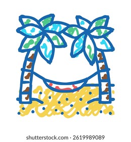 hammock between palm trees doodle icon sketch vector. hammock between palm trees sign. isolated symbol illustration