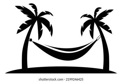 Hammock between palm trees isolated on white background. Vector illustration