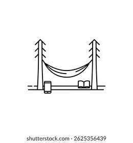 Hammock Between Trees with Phone and Book for Relaxation