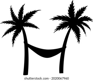 Hammock  between two palm trees. Black isolated image