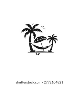 Hammock between two palm trees silhouette