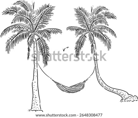 Hammock Between Two Palms Sketch for Vacation Branding