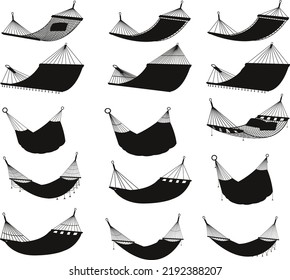 
Hammock Cartoon Set Rope Bed Isolated Vector Silhouettes