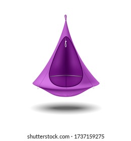 Hammock chair purple color. Furniture for the rest and travel. Vector illustration of sun loungers cocoon form. Swing hanging chair.