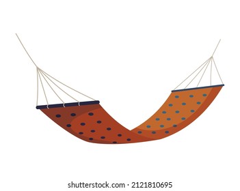 Hammock colorful. Summer recreation, relaxing, sleeping or resting accessory. Hanging fabric rope swinging. Modern relax decoration