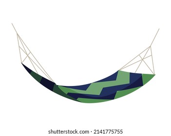 Hammock colorful. Summer recreation, relaxing, sleeping or resting accessory. Hanging fabric rope swinging. Modern relax decoration
