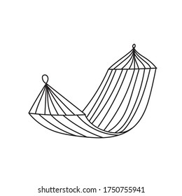 Hammock doodle vector illustration. Hammock for garden ob beach.