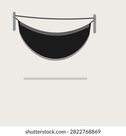 Hammock drawn as one whole object in mono ink colours, a flat geometric bed with a deep sagging cloth face and a bound edge, for garden and outdoor living layouts.
