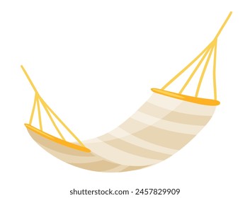 Hammock in flat design. Summer striped suspended camping bed with ropes. Vector illustration isolated.